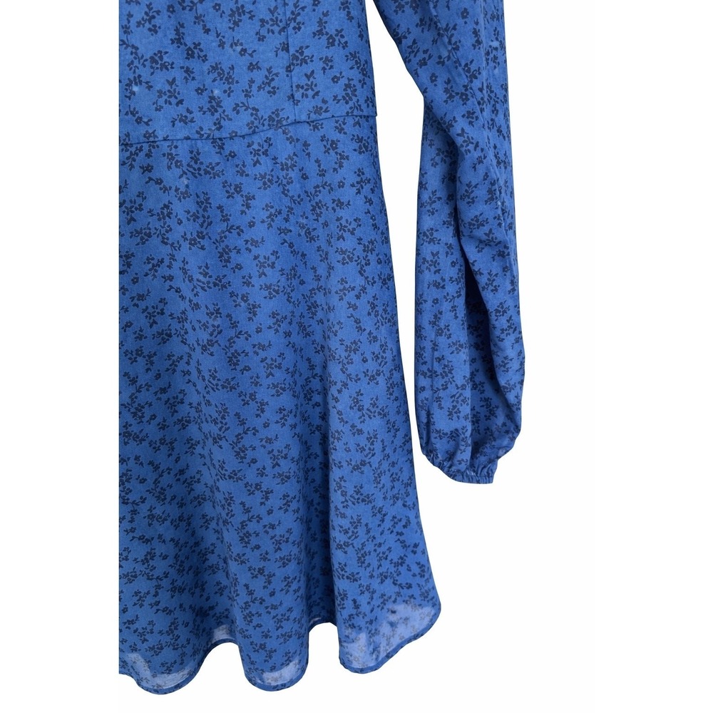 Hollister Blue Floral Mini Dress Medium Smocked Babydoll Puff Sleeve Y2K - Picture 9 of 11